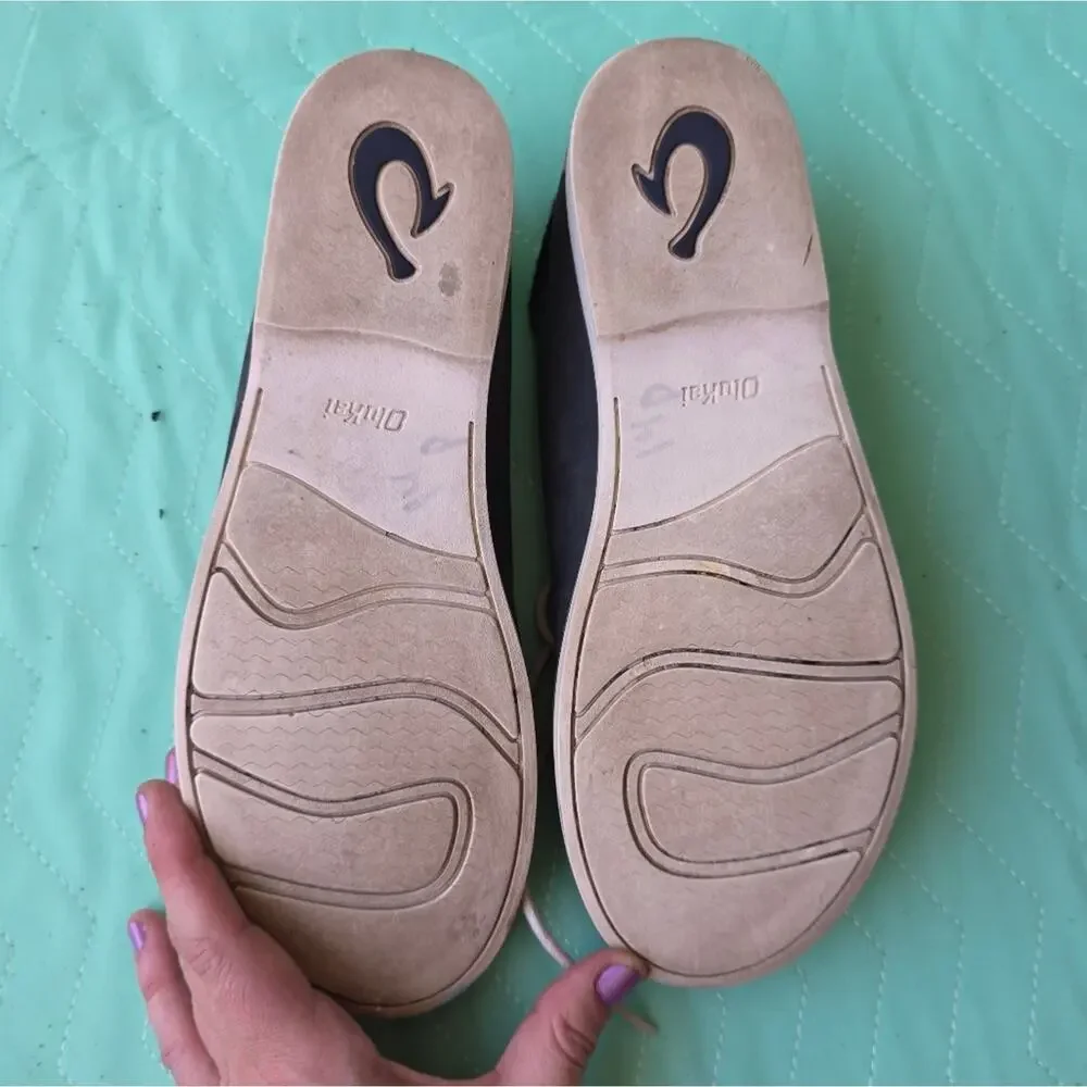 Olukai Holokai Men's Gray Leather Boat Shoes Size 7 Slip On Beach coastal preppy